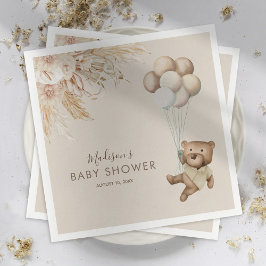 Pampas Grass Boho Teddy Bear Babydusche Napkins Serviette