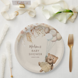 Pampas Grass Boho Teddy Bear Babydusche Pappteller