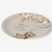 Pampas Grass Boho Teddy Bear Babydusche Pappteller (Schrägansicht)