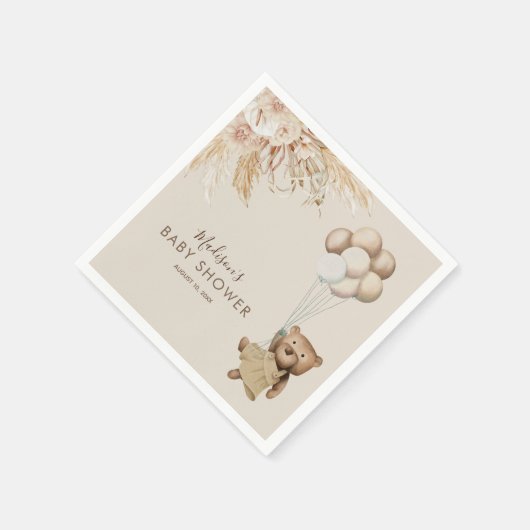 Pampas Grass Boho Teddy Bear Babydusche Serviette (Ecke)