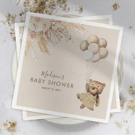 Pampas Grass Boho Teddy Bear Babydusche Serviette