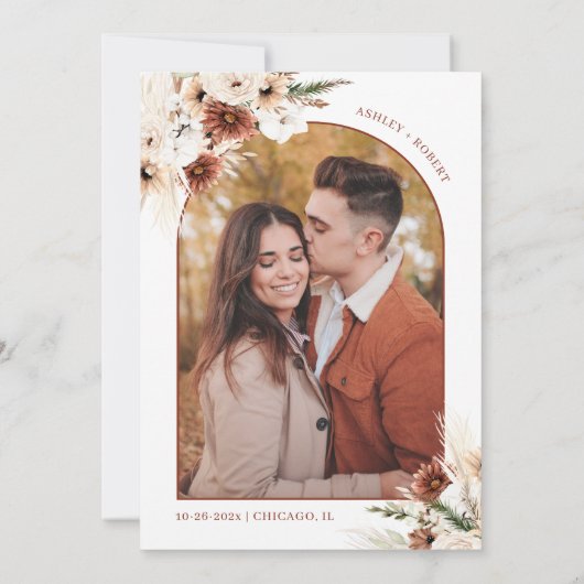 Pampas Grass Boho Terracotta Arch Foto Hochzeit Einladung (Rückseite)