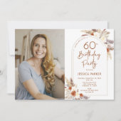 Pampas Grass Boho Terracotta Foto 60. Geburtstag Einladung (Vorderseite)