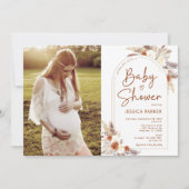 Pampas Grass Boho Terracotta Foto Babydusche Einladung (Vorderseite)