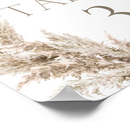 Pampas Grass Boho Tischnummer Poster (Ecke)
