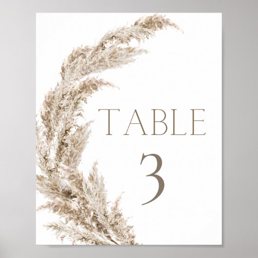 Pampas Grass Boho Tischnummer Poster (Vorne)