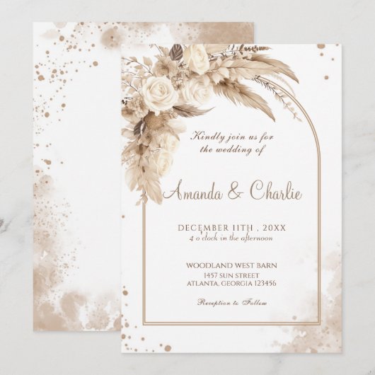 Pampas Grass Boho Wedding Einladung (Vorne/Hinten)