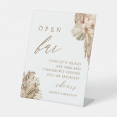 Pampas Grass Boho Wedding Open Bar Sign Sockelschild (Vorderseite)
