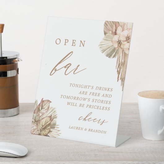 Pampas Grass Boho Wedding Open Bar Sign Sockelschild (In SItu)