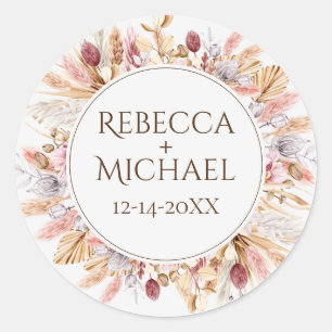 Pampas Grass Boho Wildblume Wedding Runder Aufkleber