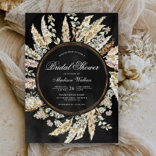 Pampas Grass Boho Wreath Black Brautparty Einladung
