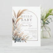 Pampas Grass Botanical Boho Neutral Baby Dusche Einladung (Stehend Vorderseite)