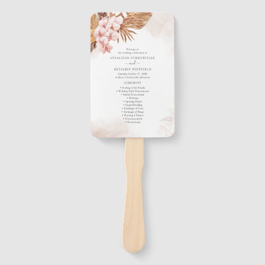 Pampas Grass Botanical Pink Floral Wedding Program Fächer (Vorderseite)