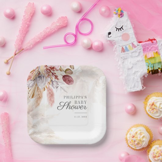 Pampas Grass Botanical Terracotta Kinderdusche Pappteller (Party)