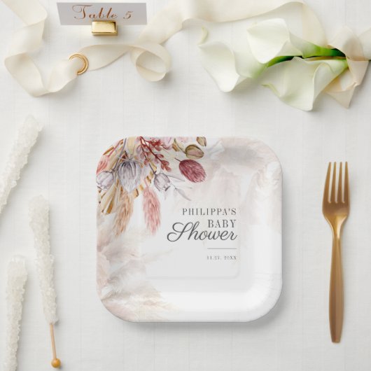 Pampas Grass Botanical Terracotta Kinderdusche Pappteller (Hochzeit)