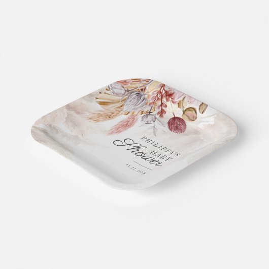 Pampas Grass Botanical Terracotta Kinderdusche Pappteller (Gewinkelt)