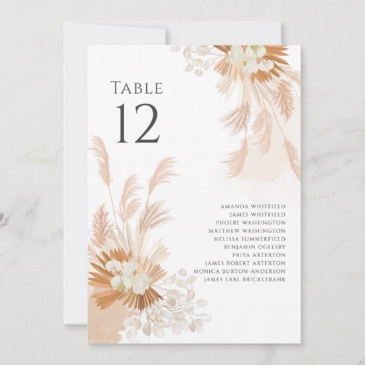 Pampas Grass Botanische Tischnummer Hochzeit (Rückseite)