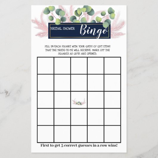 Pampas Grass Brautparty Bingo Game Card Flyer (Vorne)