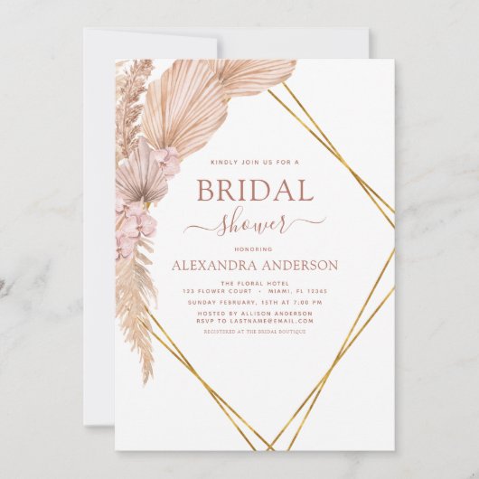 Pampas Grass Brautparty Bohemisch Boho Einladung (Vorderseite)