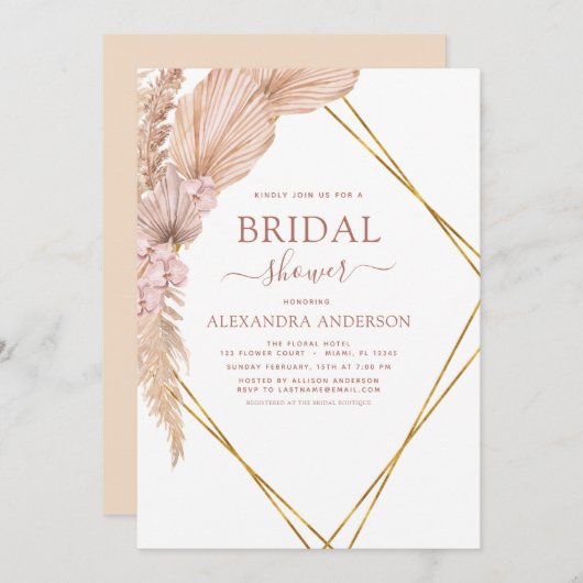 Pampas Grass Brautparty Bohemisch Boho Einladung (Vorne/Hinten)