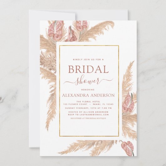 Pampas Grass Brautparty Bohemisch Boho Einladung (Vorderseite)