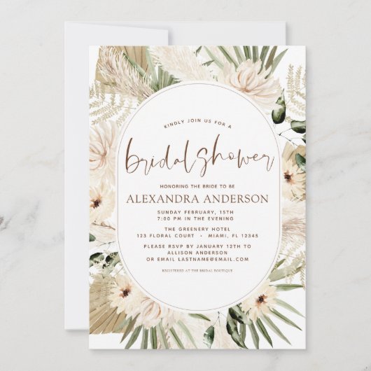 Pampas Grass Brautparty Boho Eucalyptus Invita Einladung (Vorderseite)