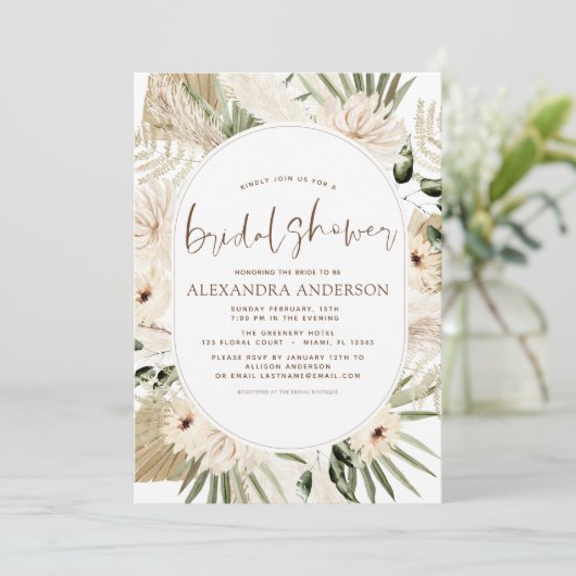 Pampas Grass Brautparty Boho Eucalyptus Invita Einladung (Stehend Vorderseite)