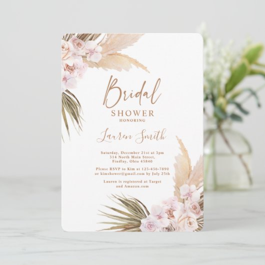 Pampas Grass Brautparty Einladung (Stehend Vorderseite)