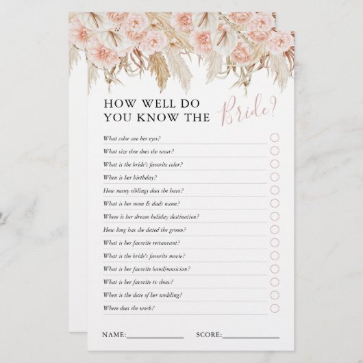 Pampas Grass Brautparty Game (Vorne/Hinten)