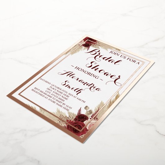 Pampas Grass Brautparty Rose Gold Folieneinladung (Gedreht)