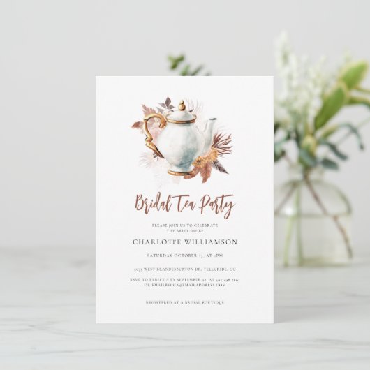 Pampas Grass Brautparty Tee Party Einladung (Stehend Vorderseite)