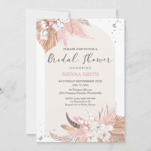 Pampas Grass Bridal Dusche Einladung Boho Arch (Vorderseite)