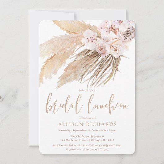 Pampas grass bridal luncheon boho bohemian wüste einladung (Vorderseite)