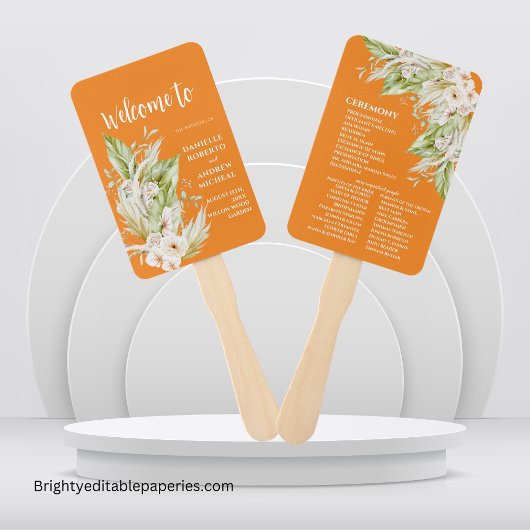Pampas Grass Bright Terracotta Wedding Program Fächer