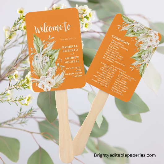 Pampas Grass Bright Terracotta Wedding Program Fächer