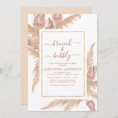 Pampas Grass Brunch Bubbly Boho Brautparty Einladung (Vorne/Hinten)