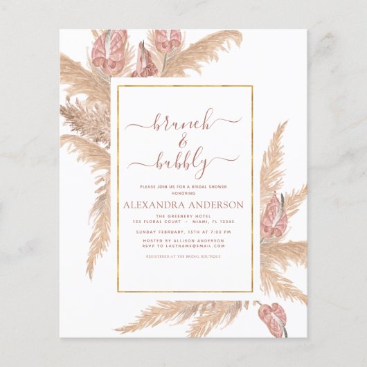 Pampas Grass Brunch Bubbly Boho Brautparty Invi (Vorderseite)