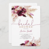 Pampas Grass burgundy Brautparty Einladung (Vorne/Hinten)