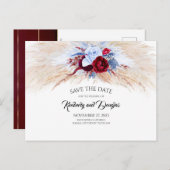 Pampas Grass Burgundy Dusty Blue Save the Date Ankündigungspostkarte (Vorne/Hinten)
