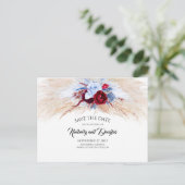 Pampas Grass Burgundy Dusty Blue Save the Date Ankündigungspostkarte (Stehend Vorderseite)