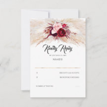 Pampas Grass Burgundy Red Chic Wedding RSVP