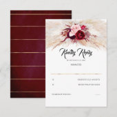 Pampas Grass Burgundy Red Chic Wedding RSVP Karte (Vorne/Hinten)