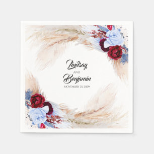 Pampas Grass Burgundy Red Dusty Blue Floral Serviette