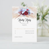 Pampas Grass Burgundy Red Dusty Blue Wedding RSVP Karte (Stehend Vorderseite)