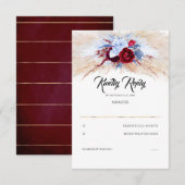 Pampas Grass Burgundy Red Dusty Blue Wedding RSVP Karte (Vorne/Hinten)