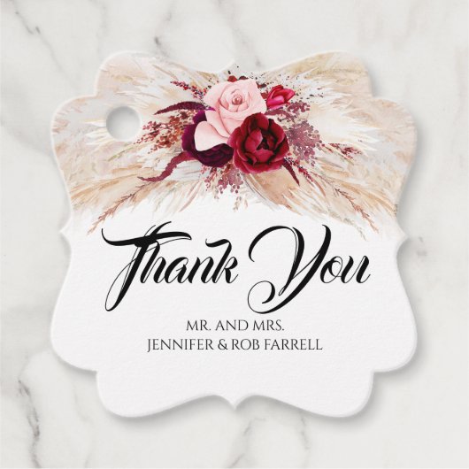 Pampas Grass Burgundy Red Floral Moderne Hochzeit Geschenkanhänger (Vorderseite)