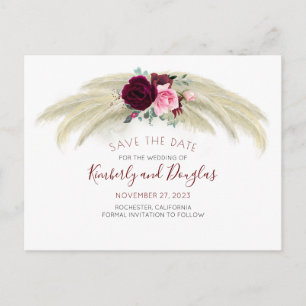 Pampas Grass Burgundy Red Floral Save the Date Ankündigungspostkarte