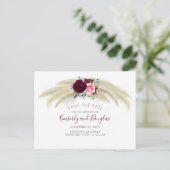 Pampas Grass Burgundy Red Floral Save the Date Ankündigungspostkarte