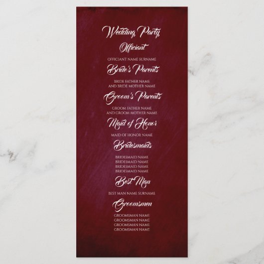 Pampas Grass Burgundy Red Navy Hochzeitsprogramme Programm (Rückseite)