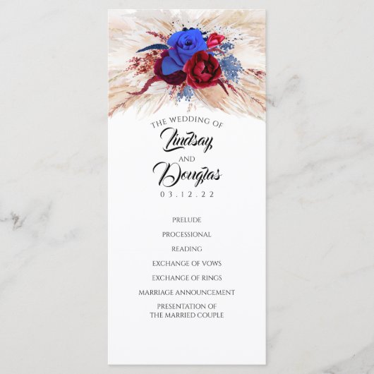 Pampas Grass Burgundy Red Navy Hochzeitsprogramme Programm (Vorderseite)